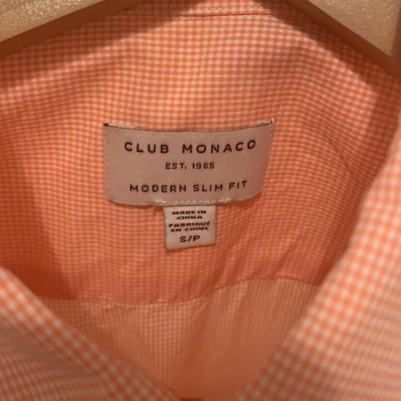 Men's Club Monaco Orange Gingham Slim Fit Button Down Size S - Picture 3 of 5